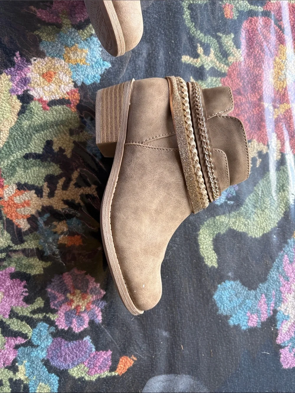Jellypop Taupe Braided & Chain Detail Girls' Ankle Boots Size 2